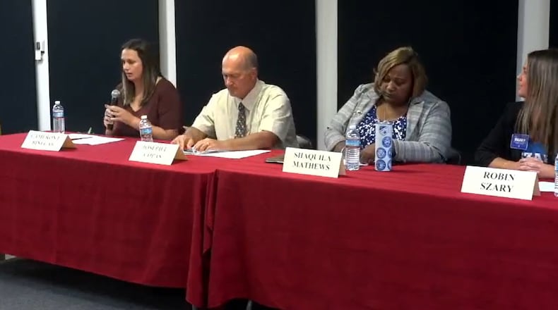 Candidates for the Hamilton School Board addressed questions on Monday, Oct. 2, 2023, at a forum hosted by the Greater Hamilton Chamber of Commerce in partnership with TVHamilton and Miami Downtown Hamilton. PROVIDED
