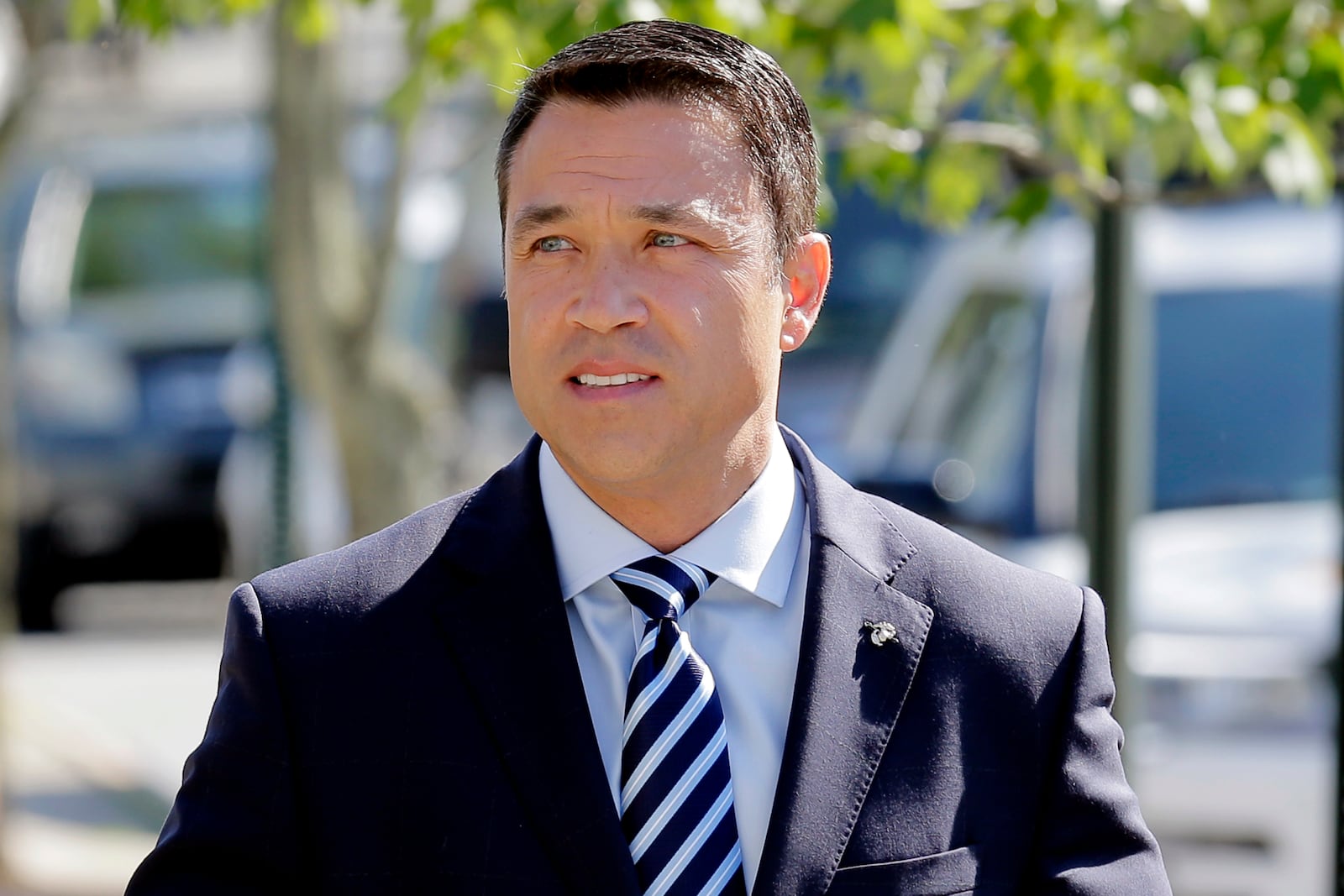 FILE — Former Rep. Michael Grimm arrives to his polling site in the Staten Island borough of New York, June 26, 2018. (AP Photo/Seth Wenig, File)