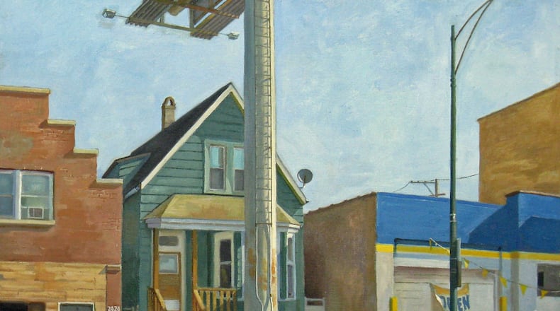 Billboard, an oil on linen by Mary Phelan. Phelan’s work depicts the density of urban environments.