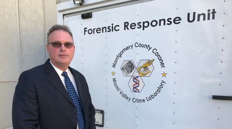 Montgomery County Coroner Kent Harshbarger, pictured Oct. 24, 2018, said drug overdose deaths are down to the levels the area saw in 2014 and 2015, but just in the last month powerful fentanyl analogues have begun to take lives again. In 2017 the county recorded 566 overdose deaths mostly due to fentanyl and its analogues. CHUCK HAMLIN/STAFF