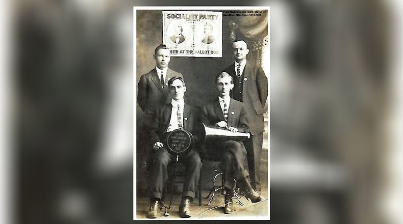 Three unidentified 1912 Socialist Party candidates with Hamilton mayor candidate Fred Hinkel at the upper right. BUTLER CO. HISTORICAL SOCIETY/CONTRIBUTED