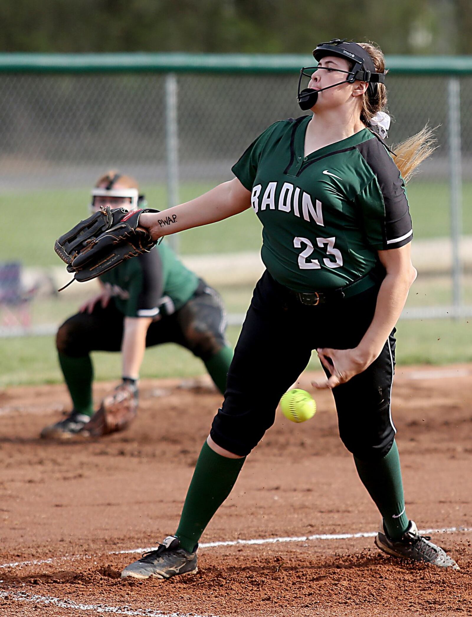 Badin pitcher Nicole Rawlings delivers a pitch during Monday’s game against Wilmington at Mueller Stadium in Hamilton. CONTRIBUTED PHOTO BY E.L. HUBBARD