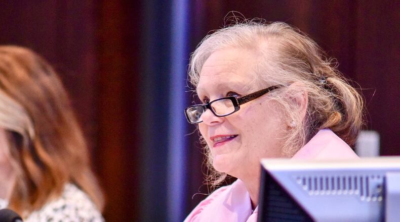 Fairfield Municipal Court Judge Joyce Campbell asked City Council for a new part-time magistrate due to a rising caseload. Council accommodated the request at its Oct. 28 meeting. Pictured is Campbell last month who wore a pink robe throughout the month in honor of National Breast Cancer Awareness month. NICK GRAHAM / STAFF