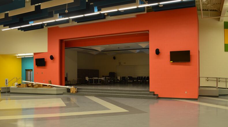 The stage in the new Kramer performance area is shown from the edge of the gym which adjoins it with the area in the foreground serving as the cafeteria. CONTRIBUTED/BOB RATTERMAN
