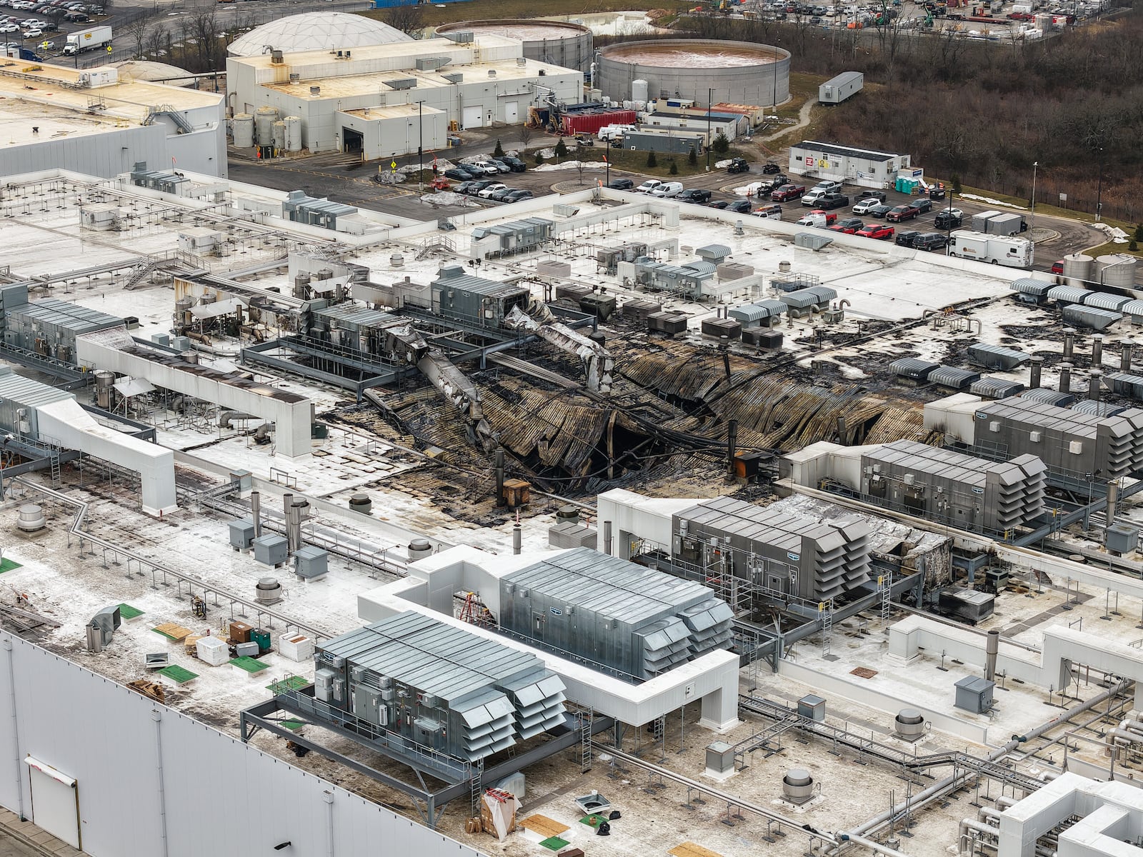 The aftermath of a fire that destroyed a portion of Koch Foods in Fairfield. The Butler County Coroner’s Office on Feb. 17 identified the man killed in the fire as 25-year-old Griffin Darrow. NICK GRAHAM/STAFF