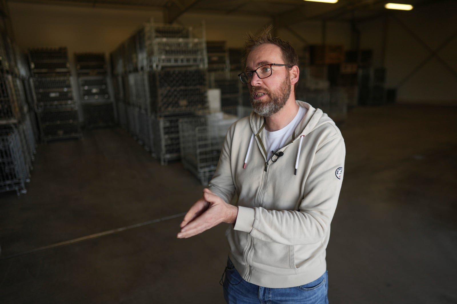 Winegrower Vincent Dampt talks to the Associated Press, in Chablis, Burgundy region, eastern France, Thursday, April 3, 2025. (AP Photo/Thibault Camus)