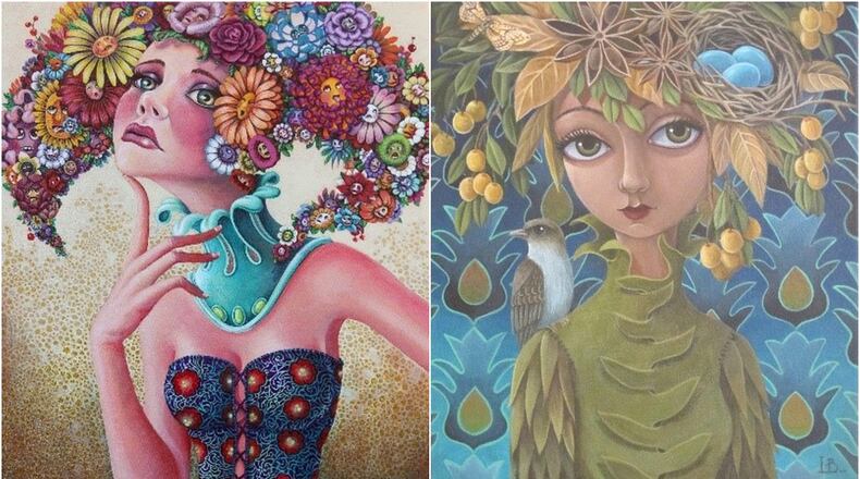 A pop-up exhibit Friday and Saturday will showcase the art, jewelry and fashion of Laine Bachman and Amy Kollar Anderson. The painting on the right was done by Anderson, and the painting on the left was done by Bachman. SUBMITTED. SUBMITTED PHOTO