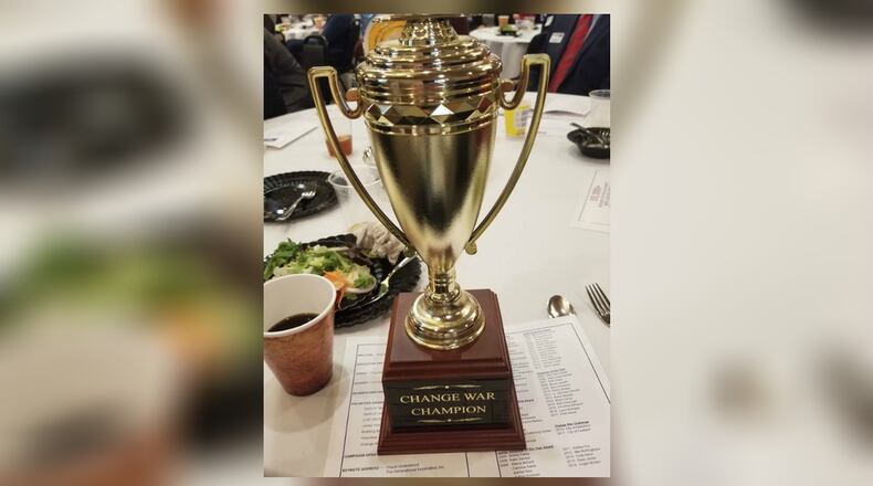 Hamilton City Manager Joshua Smith tweeted out a pair of photos touting his staff won the annual Change War Challenge between Fairfield and Hamilton. JOSHUA SMITH/PROVIDED