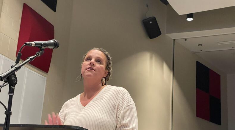 Marshall Elementary principal Stephanie Jones speaks about inclusion at the October Talwanda Schools Board meeting. JACK TINCHER/OXFORD OBSERVER