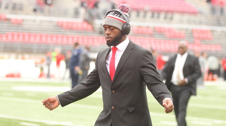 Ohio State’s J.T. Barrett arrives at Ohio Stadium before a game against Penn State on Saturday, Oct. 28, 2017, in Columbus. David Jablonski/Staff