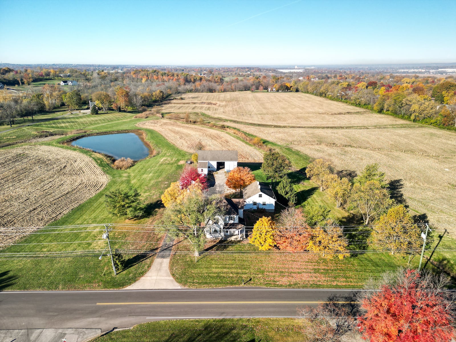 This is an aerial view of Vogelsang Farm on South Main Street/Cincinnati Dayton Road in Liberty Twp. The city of Monroe wants to annex 92 acres of it for a housing development. NICK GRAHAM/STAFF