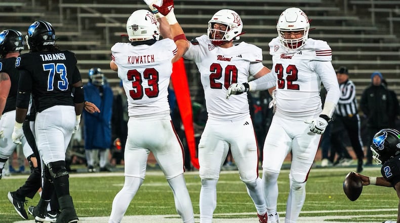 The Miami RedHawks beat Buffalo 37-20 on Wednesday night in Buffalo. MIAMI ATHLETICS PHOTO