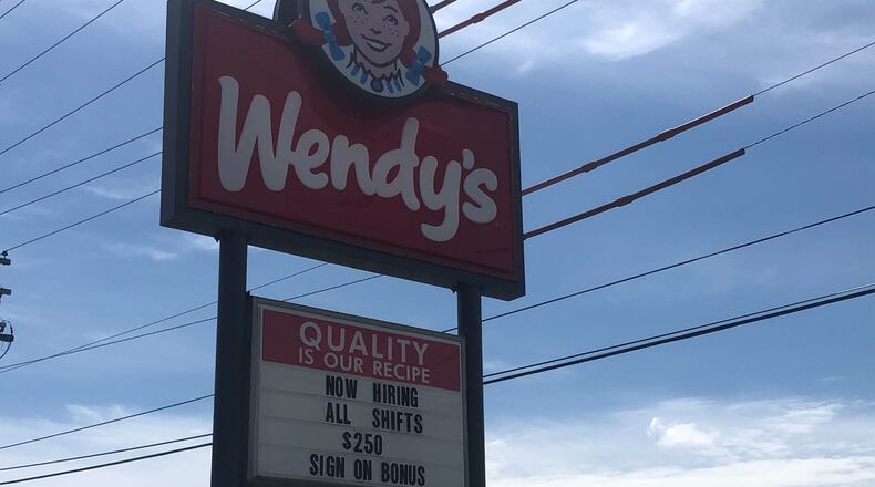 National fast-food chain Wendy's has immediate job openings and is paying a $250 bonus to new employees. RICK McCRABB/STAFF