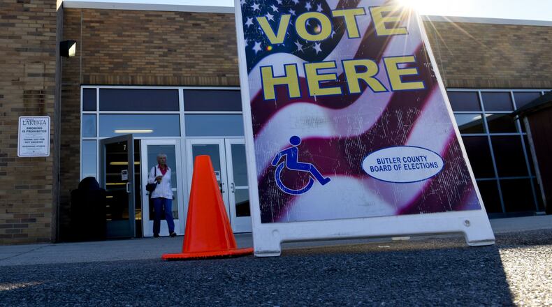 The candidates have been certified for various races in Franklin, Carlisle and Franklin Twp. FILE PHOTO A “Vote Here” sign guides voters to the polling location Tuesday, Nov. 3 at Lakota West Freshman School in West Chester Township. NICK GRAHAM/STAFF
