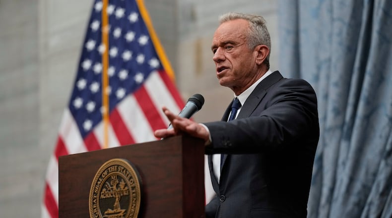 FILE - Health and Human Services Secretary Robert F. Kennedy, Jr., speaks during the Take Back Your Health Tour event at the state Capitol, Wednesday, Feb. 4, 2026, in Nashville, Tenn. (AP Photo/George Walker IV, File)