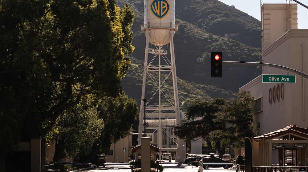 FILE - The Warner Bros. water tower is seen at Warner Bros. Studios in Burbank, Calif., Friday, Dec. 5, 2025. (AP Photo/Jae C. Hong, File)