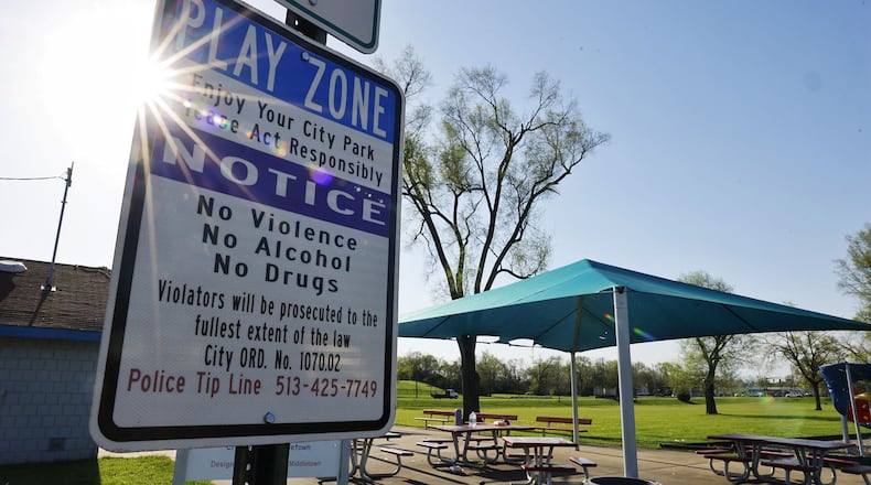 Two people were shot late Sunday night, April 14, 2024, in Middletown’s Douglass Park, according to Middletown Police Sgt. Earl Nelson. The incident happened about 11:5 p.m. near the splash pads portion of the park located on Minnesota Street.  NICK GRAHAM/STAFF