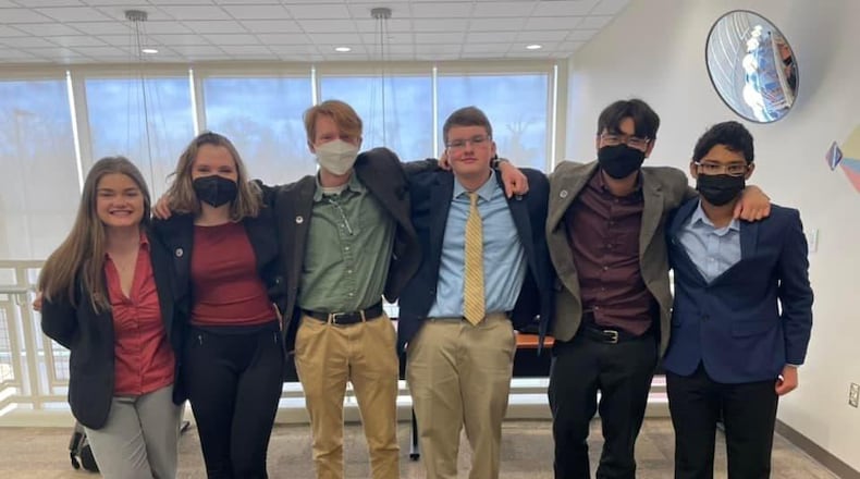 Members of the state champion Talawanda High School Mock Trial team are (from left) Julia Peter, Eliza Sullivan, Eliot Berberich, Alex Stenger, Shr-Shiang Moore and Muhammed Khan. CONTRIBUTED
