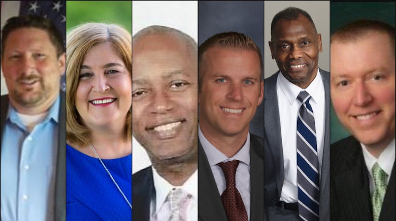 Six candidates seeking three open seats on the Lakota Board of Education (from left) are: Jason Baldwin, Kelley Casper, Ernest Gause and Brad Lovell and incumbents Ray Murray and Todd Parnell.