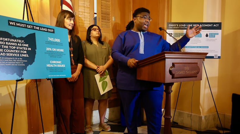 Ohio House Rep. Dontavius Jarrells, D-Columbus, touts his Lead Line Replacement Act, which would require all Ohio water lines be replaced within 15 years. September 17, 2024. Courtesy Ohio House Democrats