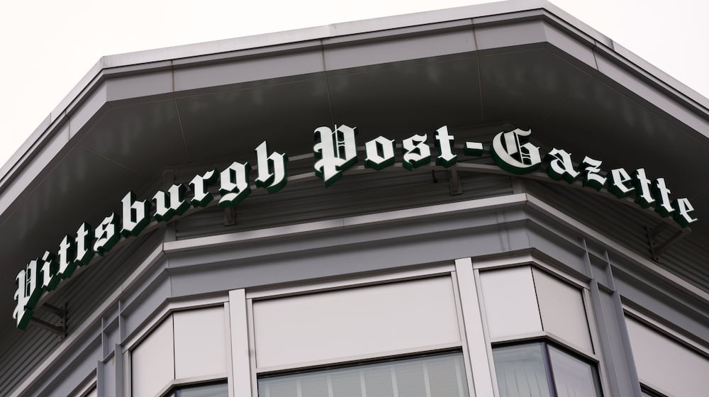 The Pittsburgh Post-Gazette logo is displayed on the newspaper's Pittsburgh office Wednesday, Jan 7, 2026. (AP Photo/Gene J. Puskar)