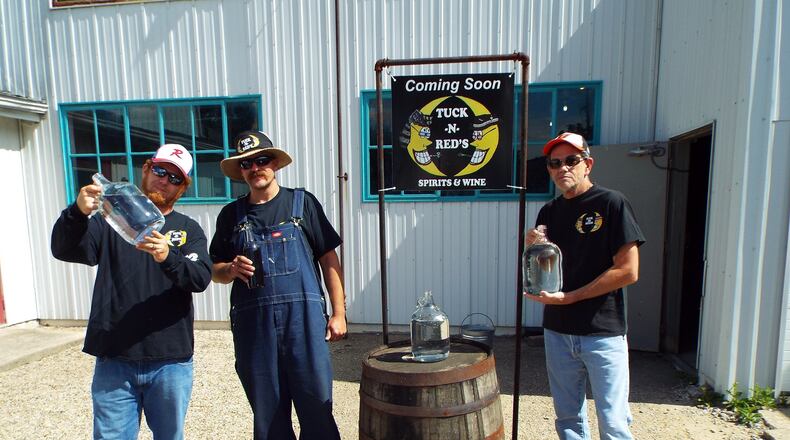 A distillery and winery named 'Tuck-N-Red’s' is in the works in Yellow Springs. The founders are (l-r): Charlie “Red” Harrell, Tucker “Tuck” Thompson and John “Mickee” Mick. CONTRIBUTED