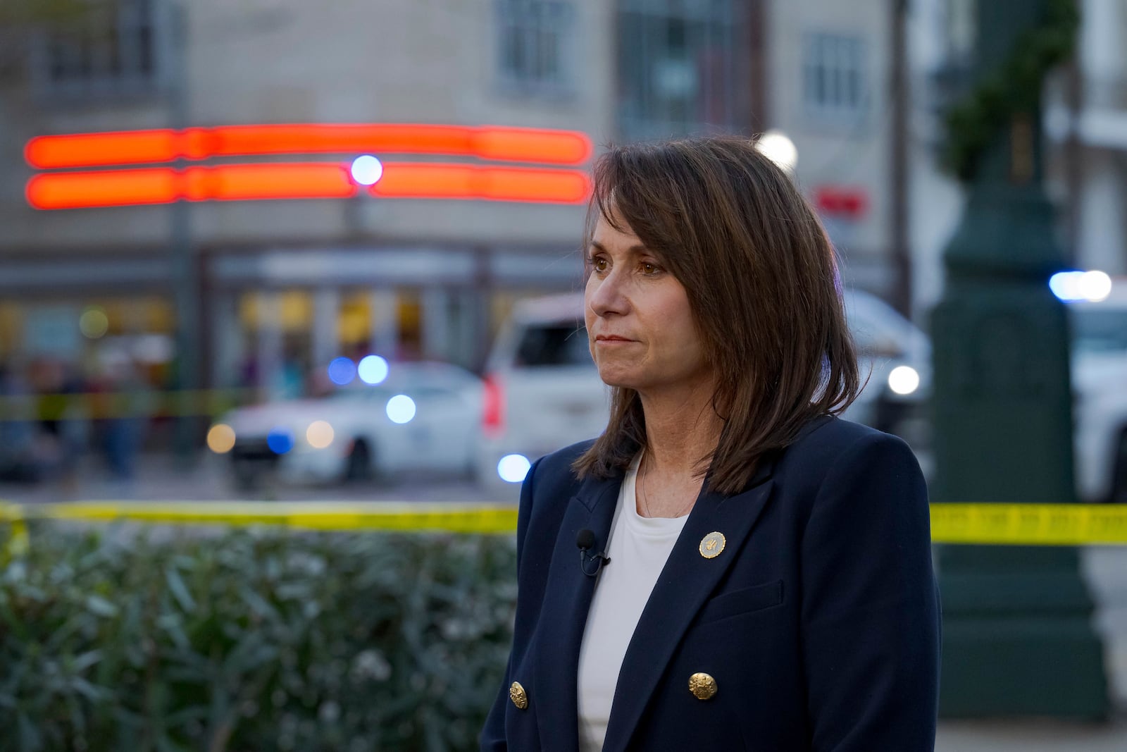 FILE - Louisiana Attorney General Liz Murrill speaks to reporters, Jan. 1, 2025, in New Orleans. (AP Photo/Matthew Hinton, file)