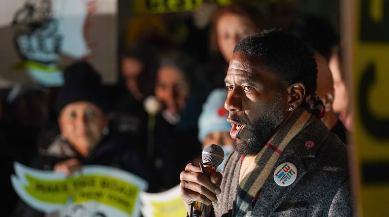 FILE - New York City Public Advocate Jumaane Williams delivers remarks during a protest in response to the fatal shooting of Renee Nicole Good by a federal immigration officer this morning in Minneapolis, Wednesday, Jan. 7, 2026, in New York. (AP Photo/Ryan Murphy, File)