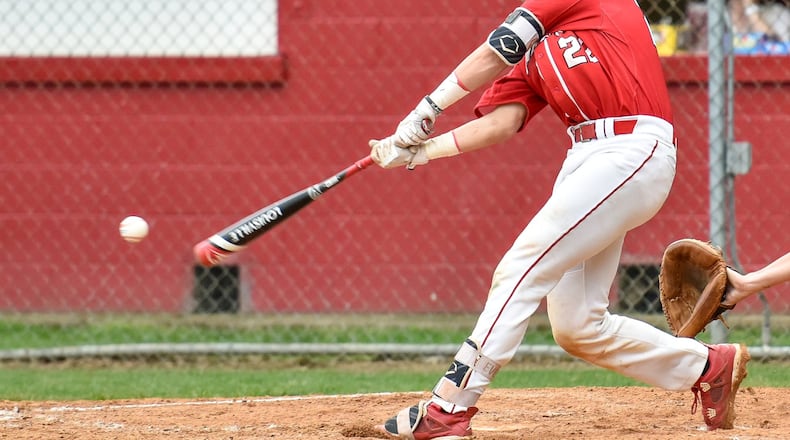 Fairfield’s Brock Mathis takes a cut during the Indians’ 2-1 Division I sectional loss to Elder on May 12, 2016, at Joe Nuxhall Field. NICK GRAHAM/STAFF