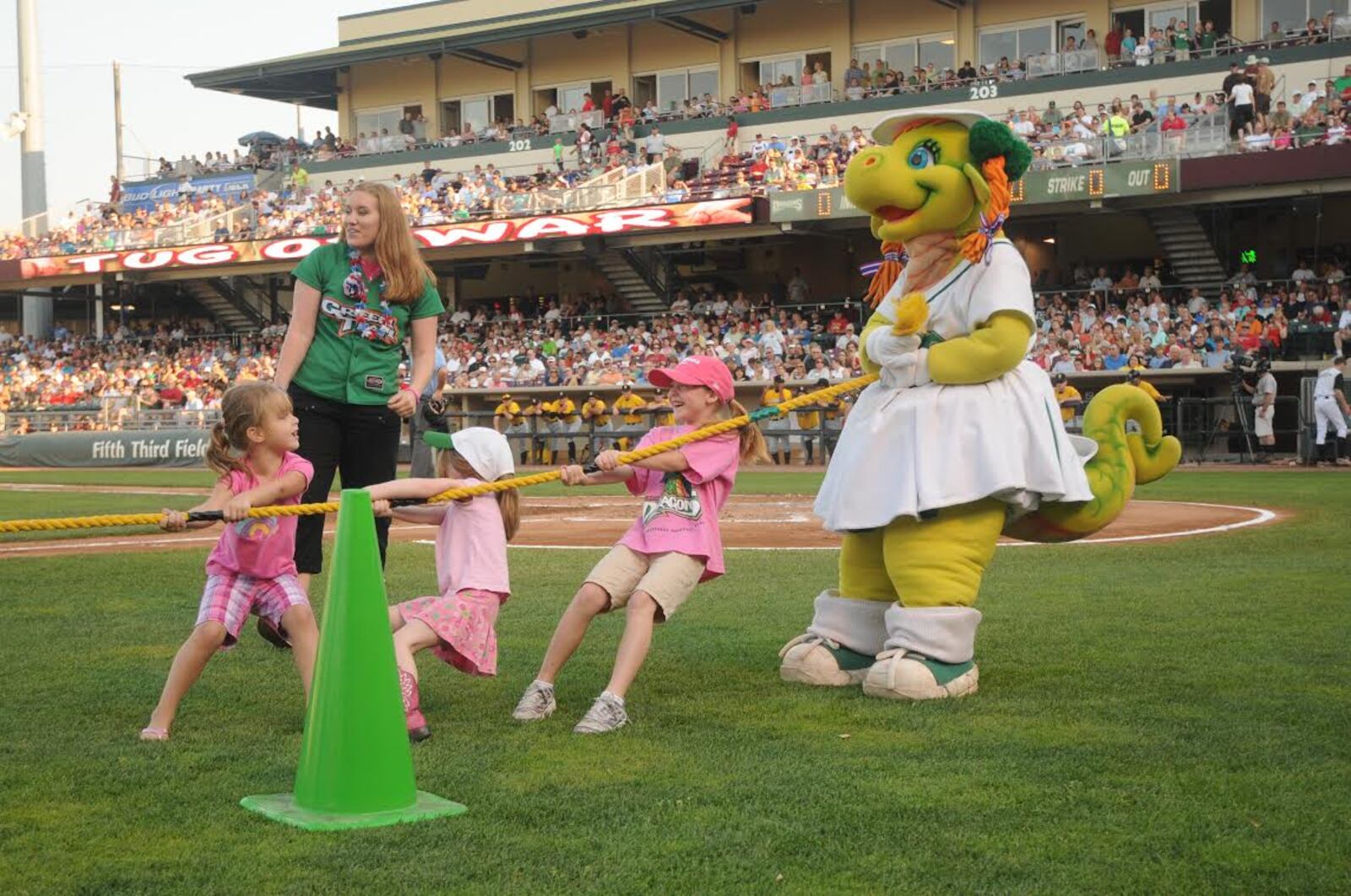 Heater and Gem are the Dragons' beloved mascots and love to have a good time with fans. They especially like playing tug o' war.