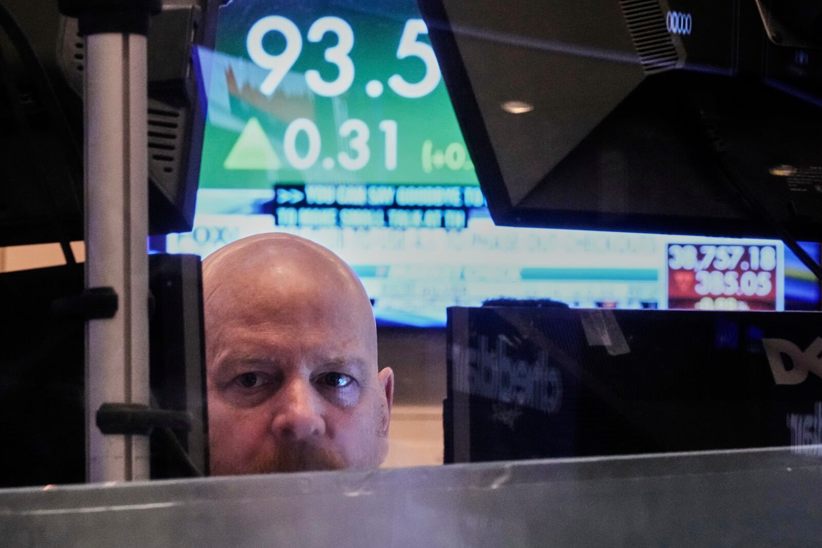 Trader Steven Gohl works on the floor of the New York Stock Exchange, Monday, April 21, 2025. (AP Photo/Richard Drew)
