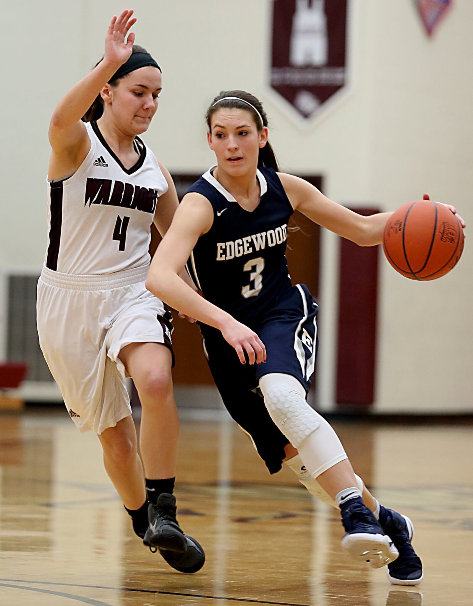 Lebanon guard Maddie Esposito covers Edgewood guard Tori Childers during their game at Lebanon on Monday night. CONTRIBUTED PHOTO BY E.L. HUBBARD