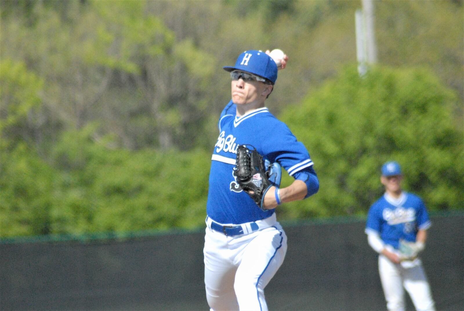 Hamilton junior pitcher Clint Moak sends a pitch to the plate against Fairfield on Wednesday at Stang Field. Chris Vogt/CONTRIBUTED