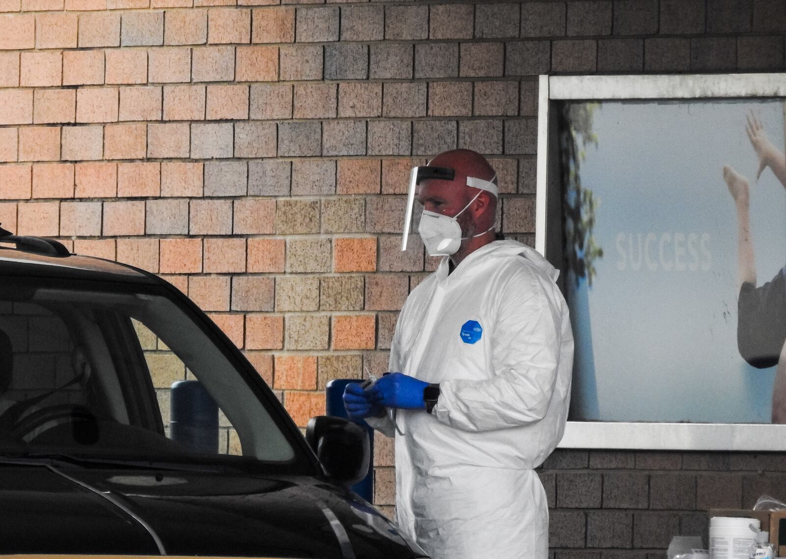 A pop-up coronavirus testing site was set up Thursday, July 23, 2020, at the corner of Symmes Road and Dixie Highway in Fairfield. NICK GRAHAM/STAFF