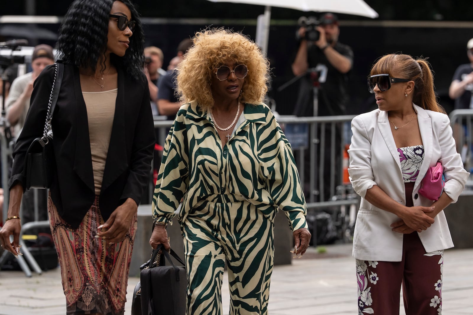 Janice Combs, center, mother of Sean “Diddy” Combs, arrives at court on Tuesday, July 1, 2025, in New York. (AP Photo/Yuki Iwamura)