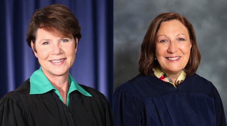 The candidates for chief justice of Ohio's state Supreme Court in 2022 are Sharon Kennedy (left) and Jennifer Brunner (right).