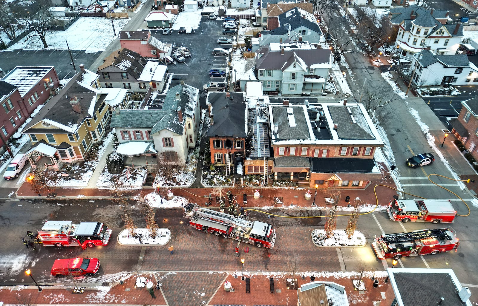 Hamilton firefighters extinguished a blaze in the 300 block of North Third Street in the German Village Friday morning, Dec. 5, 2025. NICK GRAHAM/STAFF