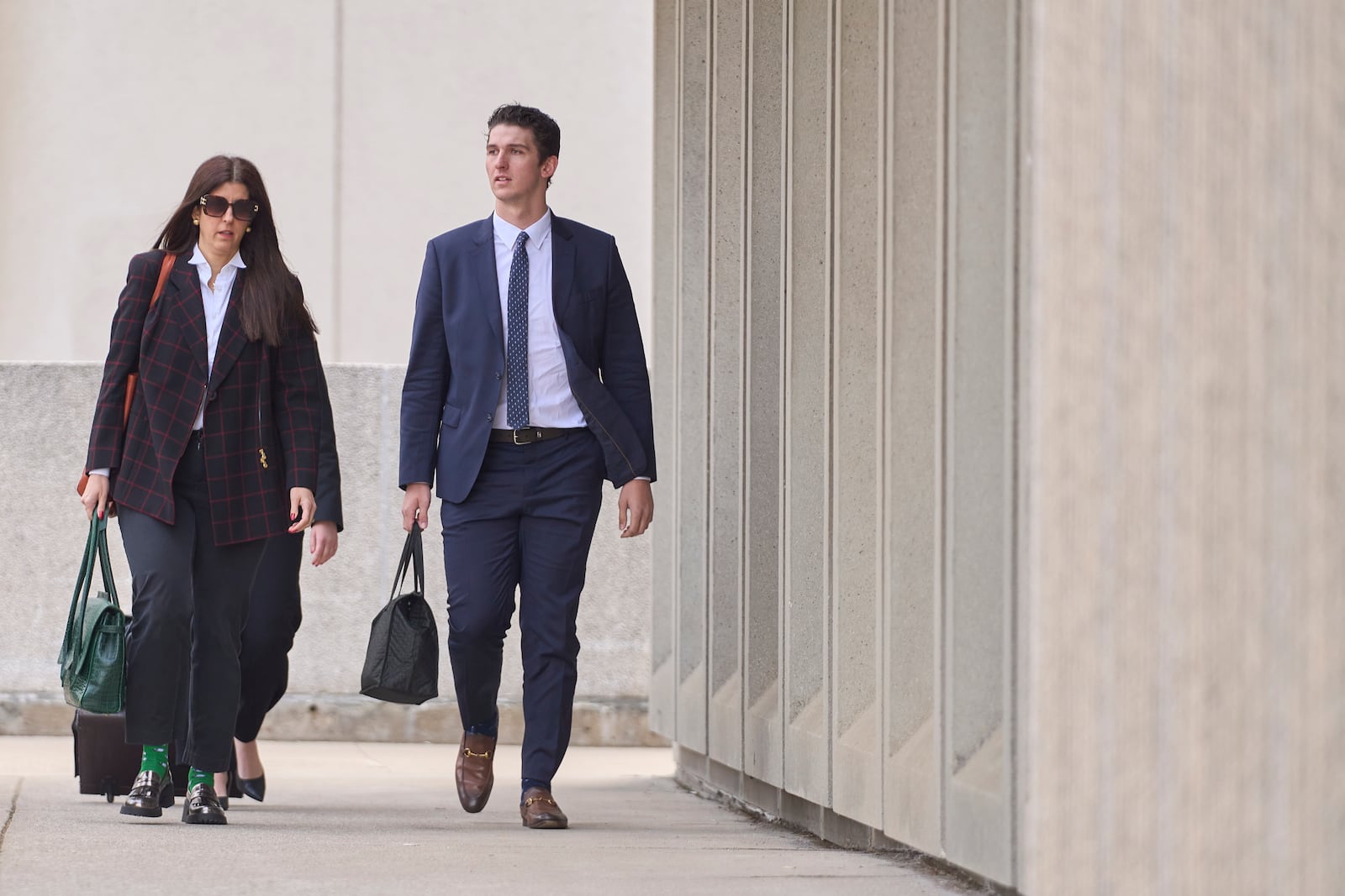 Cal Foote, one of five hockey players charged with sexual assault, arrives at the courthouse in London, Ontario, Thursday, May 8, 2025. (Geoff Robins/The Canadian Press via AP)
