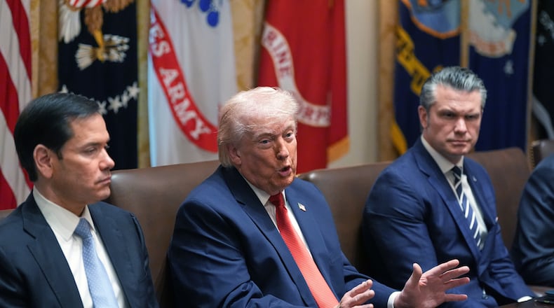 President Donald Trump speaks during a Cabinet meeting at the White House, Thursday, March 26, 2026, in Washington. (AP Photo/Alex Brandon)