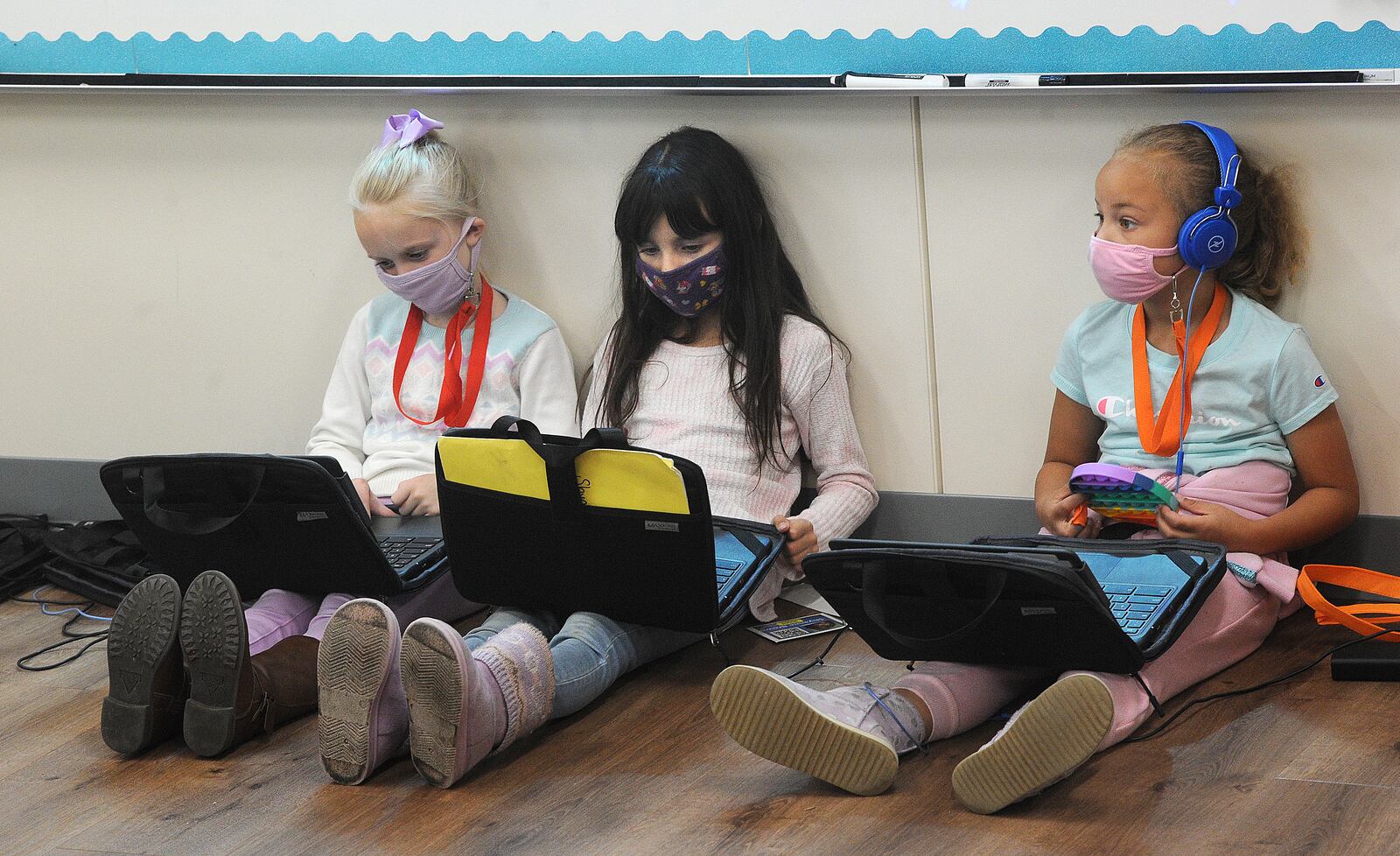 Fairborn Primary students work on computers in the classroom Wednesday, April 21, 2021. The School district has a levy on the ballot May 4. MARSHALL GORBY\STAFF