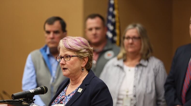 Jenny Bailer, commissioner of the Butler County General Health District, speaks at a news conference on Friday, March 13, 2020, after the first cases of coronavirus were confirmed in Butler County. GREG LYNCH / STAFF