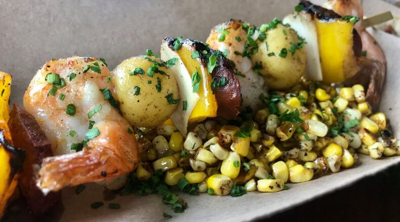 The cardinal food rule at the Bacon, Bourbon and Brew Festival is every dish has to be prepared with bacon, bourbon, or beer (or all three). Feast your eyes on these shrimp and corn skewers grilled in bourbon butter, a previous dish from Woodhouse Kitchen + Bar. CONTRIBUTED