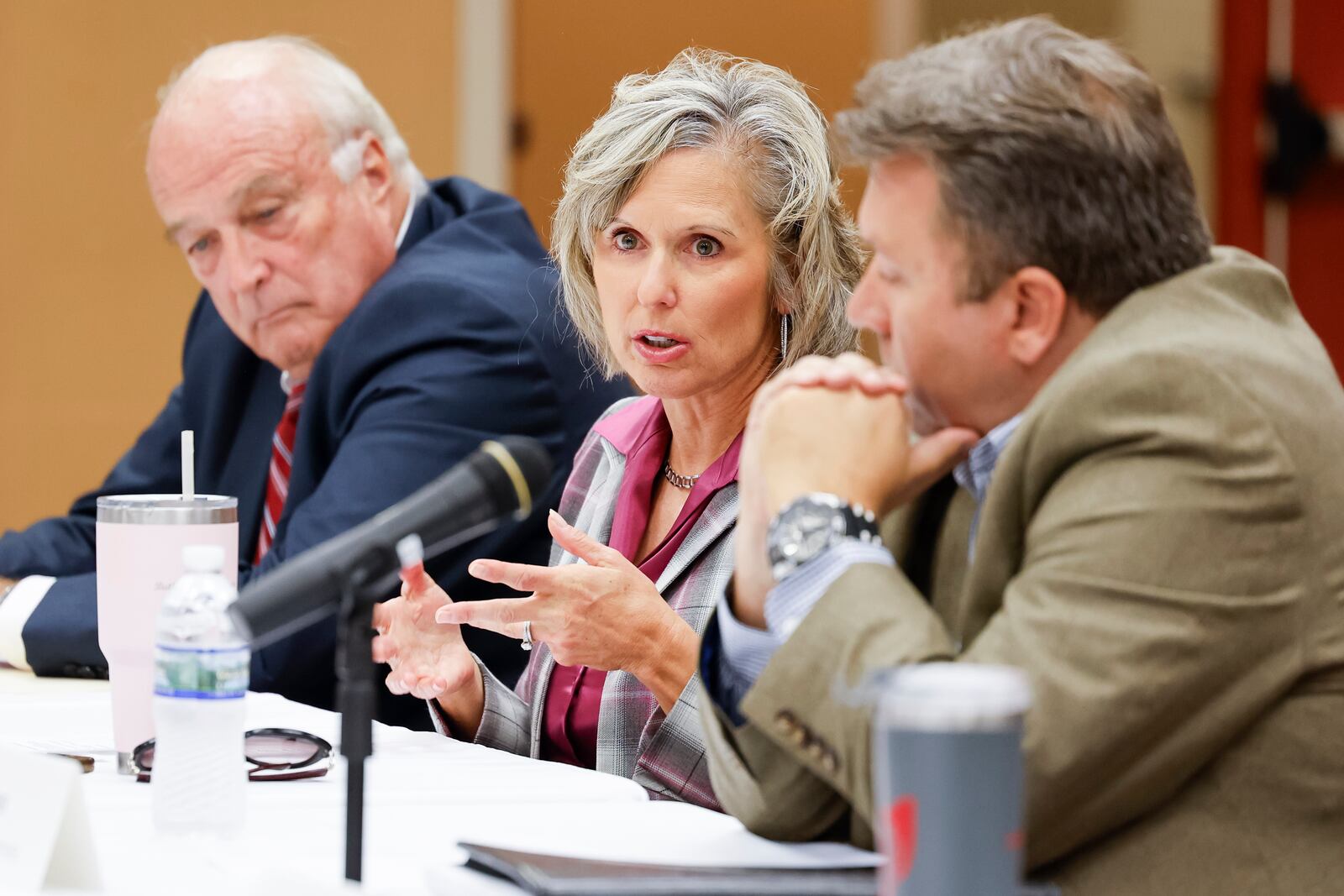 Butler County Commissioners, public officials and lawmakers gathered for another summit on dealing with the property value hike Monday, Sept. 18, 2023 at Butler county Government Services Center in Hamilton. Butler County Auditor Nancy Nix speaks during the event. NICK GRAHAM/STAFF 