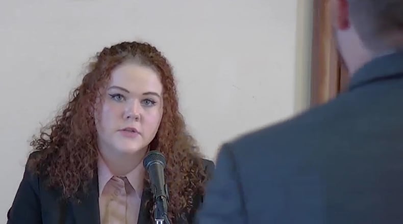 Hamilton and Badin high school juniors and seniors participated in the annual Hamilton Civics Day events, the culmination of the weeks-long program at both schools. Pictured is Badin senior Maya Craft during the mock school board meeting in the historic City Council Chambers at 20 High St. TVHAMILTON/PROVIDED