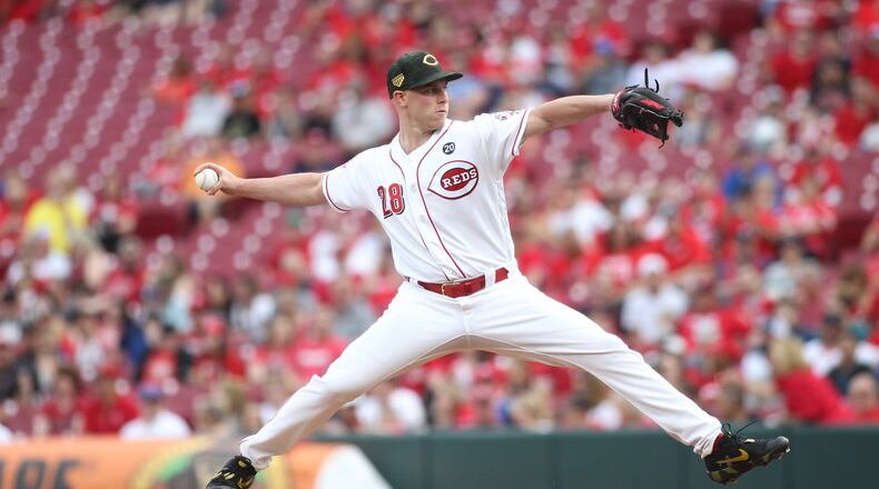 Reds starter Anthony DeSclafani pitches against the Dodgers on Friday, May 17, 2019, at Great American Ball Park in Cincinnati. David Jablonski/Staff