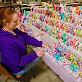 April Long sets up her display of My Little Ponies at the Great Ohio Toy Show at the Greene County Fairgrounds on March 27, 2026. BUCK CREEK PHOTOGRAPHY/CONTRIBUTED