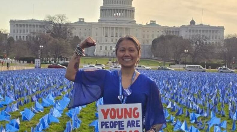 Jessica Fox, of Dayton, who was recently in Washington, D.C. with the advocacy organization Fight Colorectal Cancer. Fox was 44 when she was diagnosed with stage IV colorectal cancer. After undergoing emergency surgery, she continues to be treated with chemotherapy while advocating for more research to be done into why colorectal cancer is impacting younger people. CONTRIBUTED