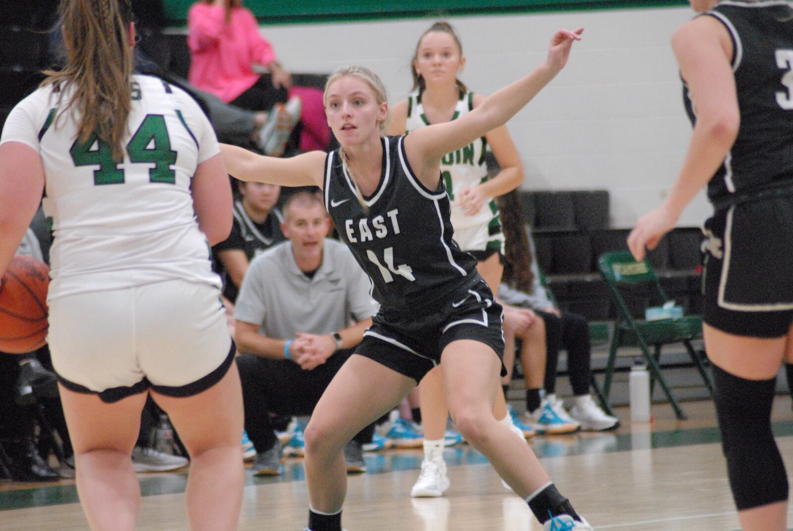 Lakota East's Phoebe Towe guards Badin's Shelby Mulcare during Saturday's game. Chris Vogt/CONTRIBUTED