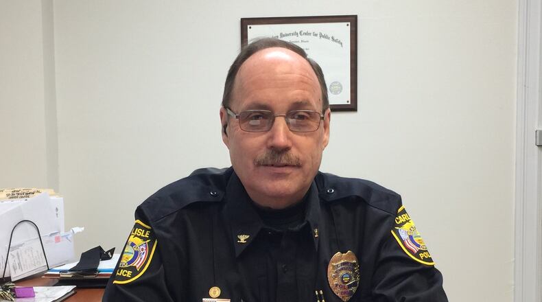 Carlisle’s new police chief is back to where he started out in law enforcement. After a career with Middletown police and serving as an officer with Atrium Medical Center/Premier Health, Will Rogers was recently sworn-in as Carlisle’s police chief. ED RICHTER/STAFF