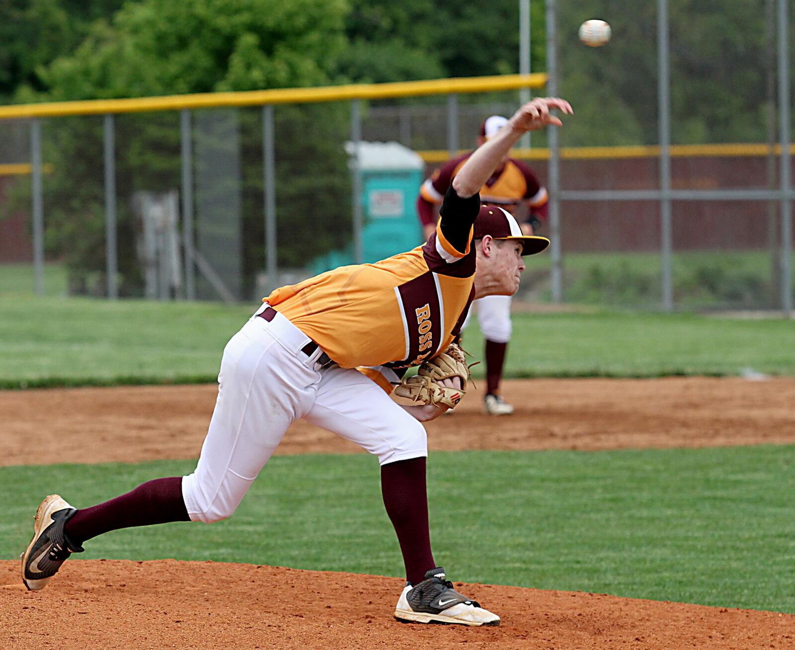 Ross pitcher Thomas House delivers a pitch to Eaton during their Division II sectional game at Ross on Thursday. CONTRIBUTED PHOTO BY E.L. HUBBARD